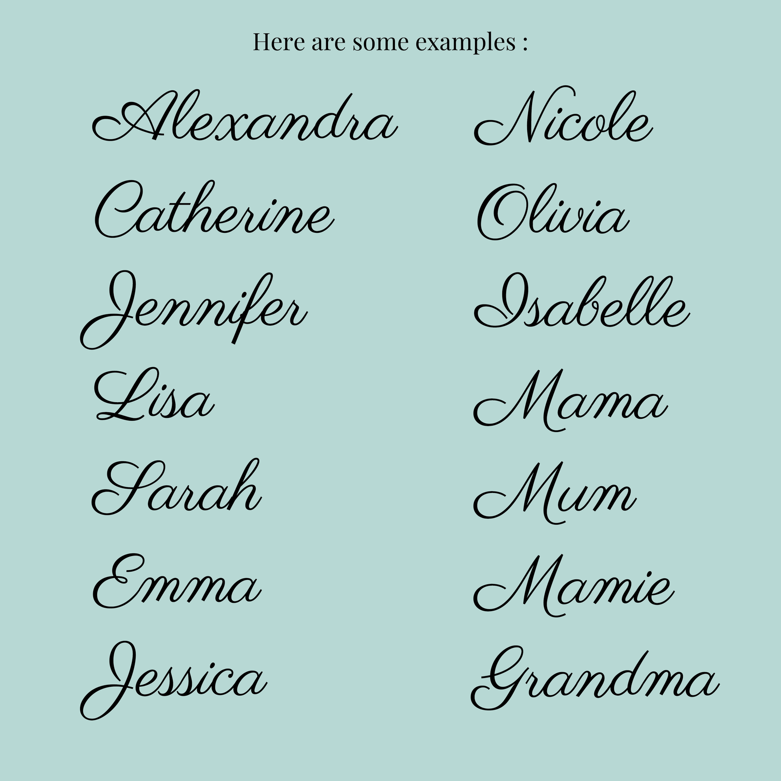 Personalisation-02 Examples of names and custom text using the elegant font for Edoaria’s Grand Toiletry Bag personalisation.