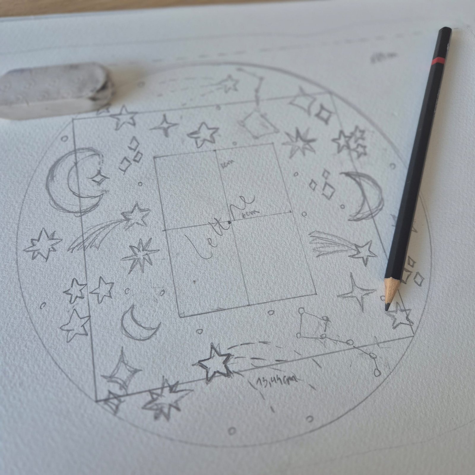 close-up of hand-drawn illustrations by Alexandra Emonts on a sketchpad.