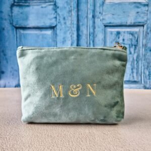 Petite makeup bags with Grand Duo monogram in aqua, personalized pouch
