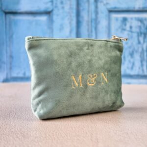 Petite makeup bags with Grand Duo monogram in aqua, personalized pouch