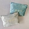 Petite makeup bags with Grand Duo monogram in aqua and moonstone, personalized pouch