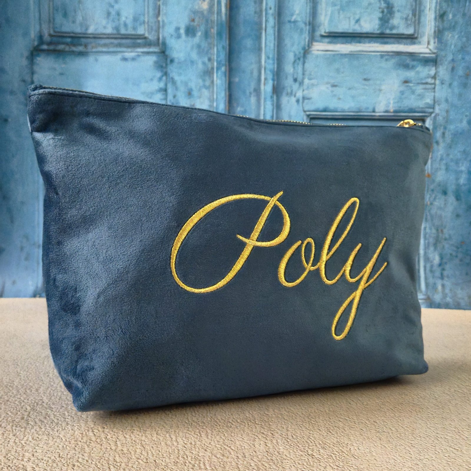 Edoaria bags from the Jardin des Cyclades collection personnalised with name in gold embroidery