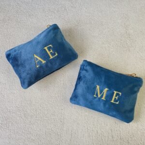 Edoaria smallest pouch from the Jardin des Cyclades collection personnalised with name in gold and red embroidery