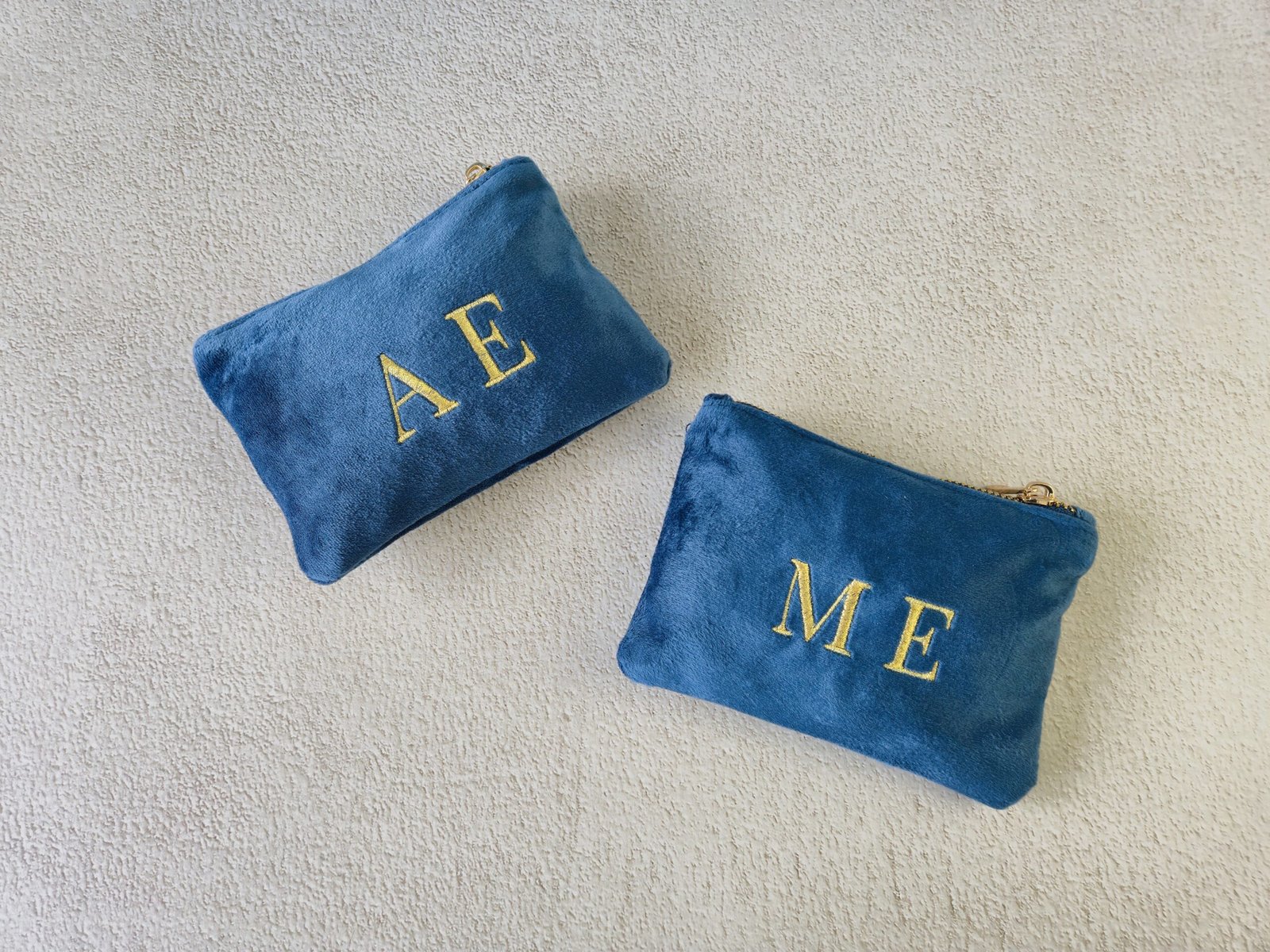 Edoaria smallest pouch from the Jardin des Cyclades collection personnalised with name in gold and red embroidery